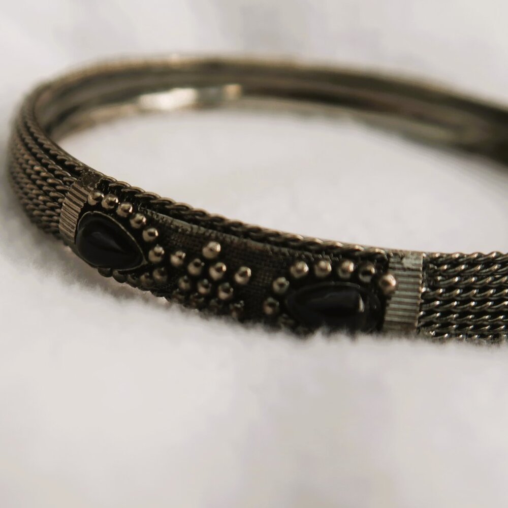 Ornate Vintage Style Dark Silver Bangle Bracelet Quality Feel 3 Inches Heavy